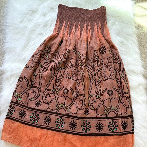 Anthropologie Lapis Dress Skirt Convertible Peach Pink Beaded Boho #A097B OS - Picture 1 of 8